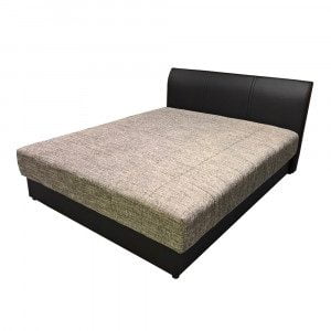 Francoska postelja v kombinaciji umetnega usnja in tkanine. Vzmetnica je vzmetena in dvižna, kar omogoča zaboj za shranjevanje v notranjosti postelje.