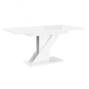 Čudovita raztegljiva miza, na voljo v povsem beli barvi z visokim sijajem. Plošča mize ima v sredini podaljšek, s katerim se jo lahko preprosto raztegne iz