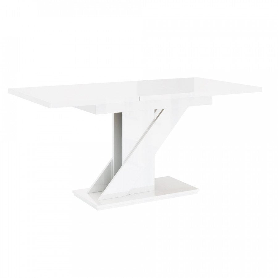 Čudovita raztegljiva miza, na voljo v povsem beli barvi z visokim sijajem. Namizna plošča ima v sredini podaljšek, s katerim se jo lahko preprosto raztegne