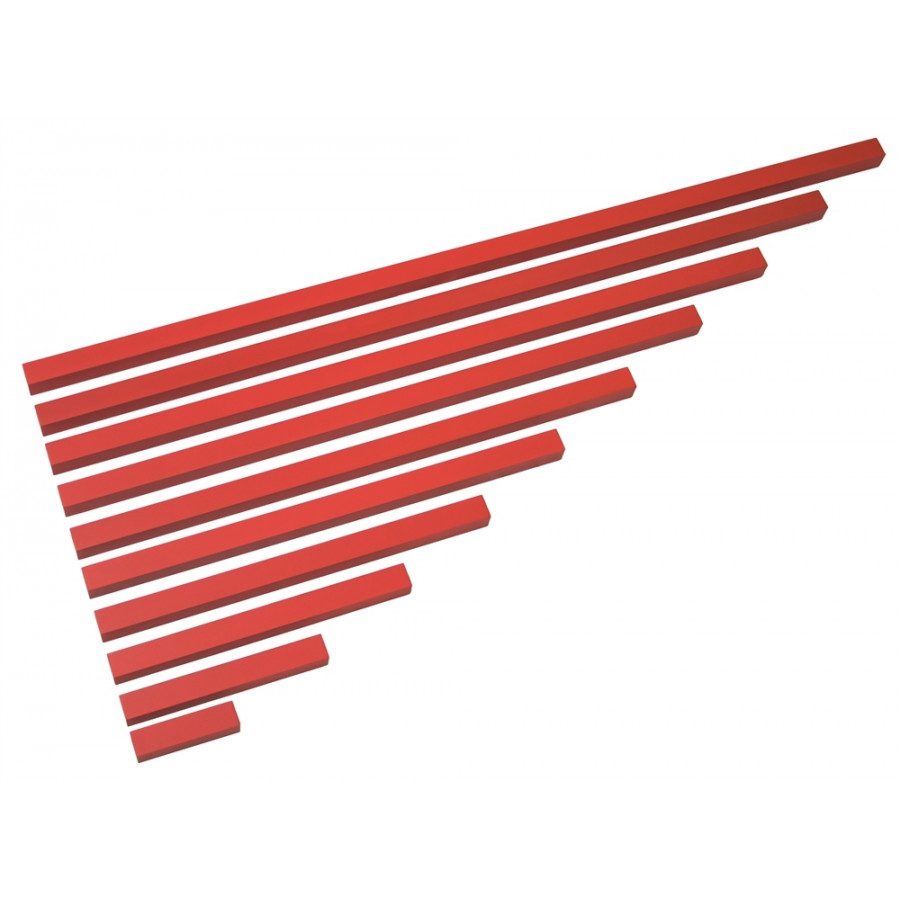 Material je sestavljen iz niza 10 palic, ki se stopnjujejo od dolžine 10 cm do 100 cm. Prerez palic je 2,5 cm. Rdeče palice se uporabljajo za razvoj vizualne
