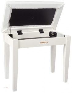 stol kavirski ROLAND RPB 100 WH - Klavirski stol s predalom za shranjevanje not in zvezkov. Sedalo iz imitacije usnja. Na voljo v beli mat barvi.