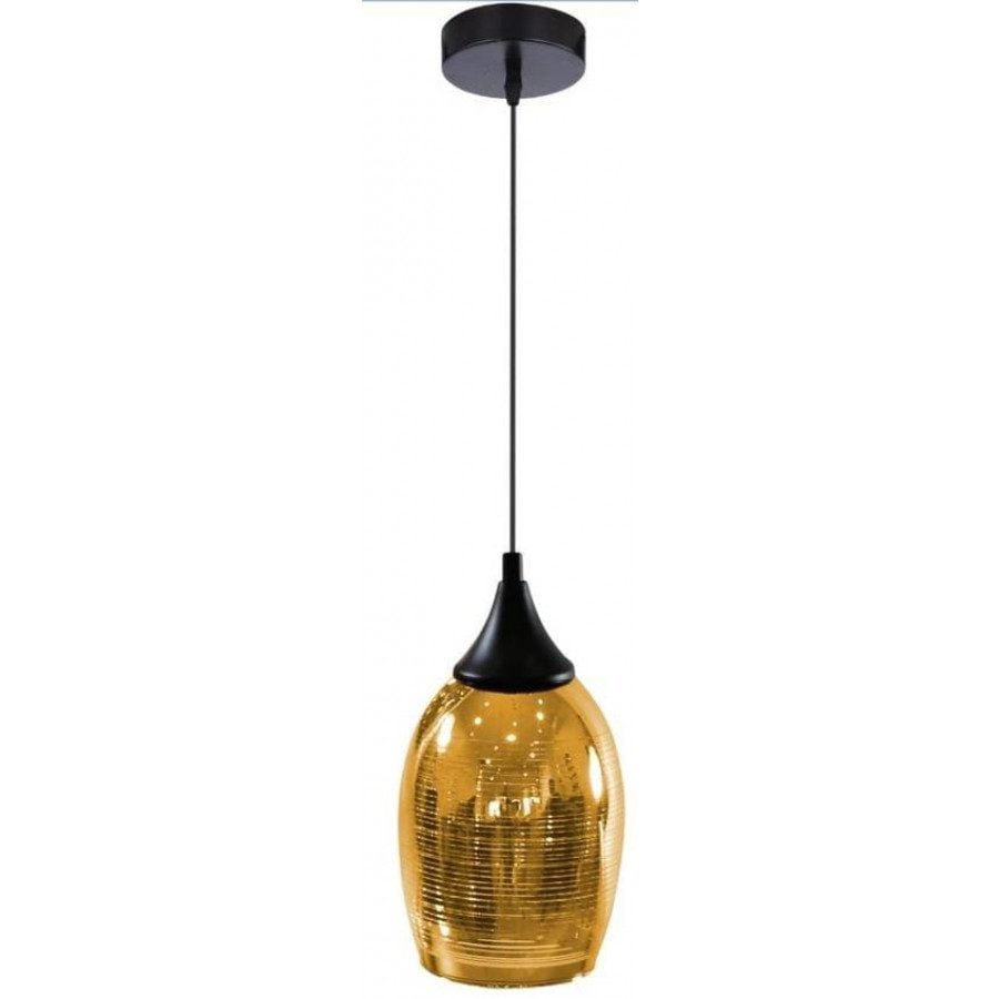 Material:: Steklo, kovina Vrsta: Stropna Primerne žarnice: E27 Količina žarnic: 1x60W Barva:: Črna + zlata, Baker Energijska nalepka: A++ - E Teža: 0,50