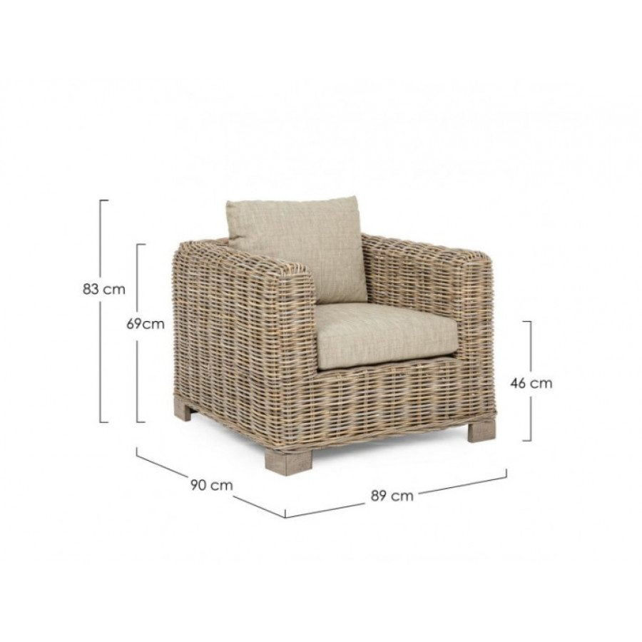 Vrtni fotelj FORTALEZA ima okvir iz lesa in tkanja. Blazine s snemljivo prevleko za notranjo uporabo (55% bombaž, 45% poliester). Material: - Les - Tkanje
