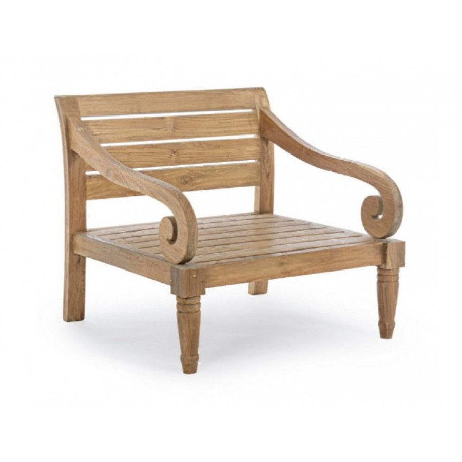 Vrtni fotelj KARUBA je narejen iz tikovega lesa, naravne rustike. Blazine z odstranljivo prevleko so narejene iz olefinske tkanine (100% polipropilen).