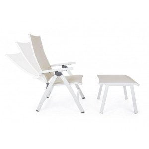 Vrtni stol CRUISE GK50 bela ima aluminjasti okvir, prašno barvan (poliester). Sedež in hrbet sta iz tekstila. Hrbet lahko spremenite na 5 različnih