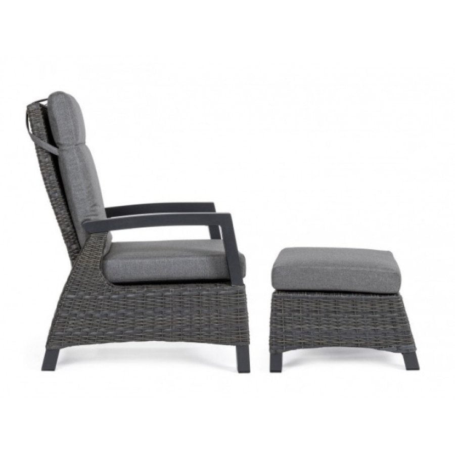 Vrtni fotelj BRITTON JX55 antracit ima aluminjasti okvir, prašno prevajan (poliester). Blazine z odstranljivo prevleko iz olefinske tkanine (100%