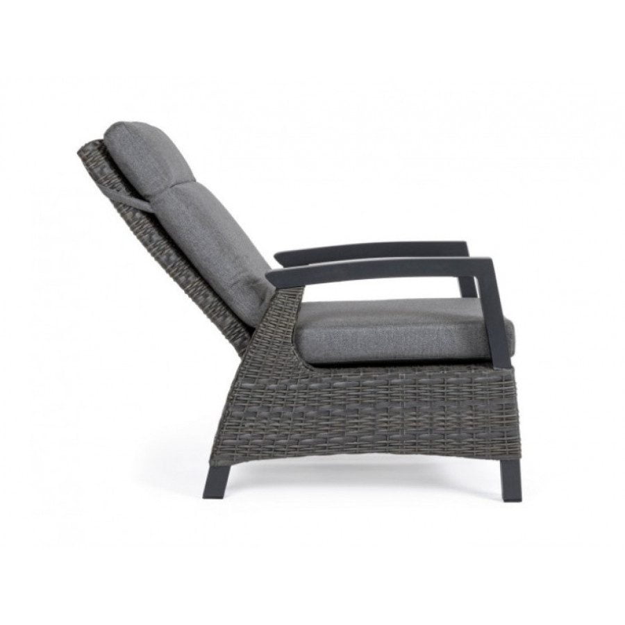 Vrtni fotelj BRITTON JX55 antracit ima aluminjasti okvir, prašno prevajan (poliester). Blazine z odstranljivo prevleko iz olefinske tkanine (100%