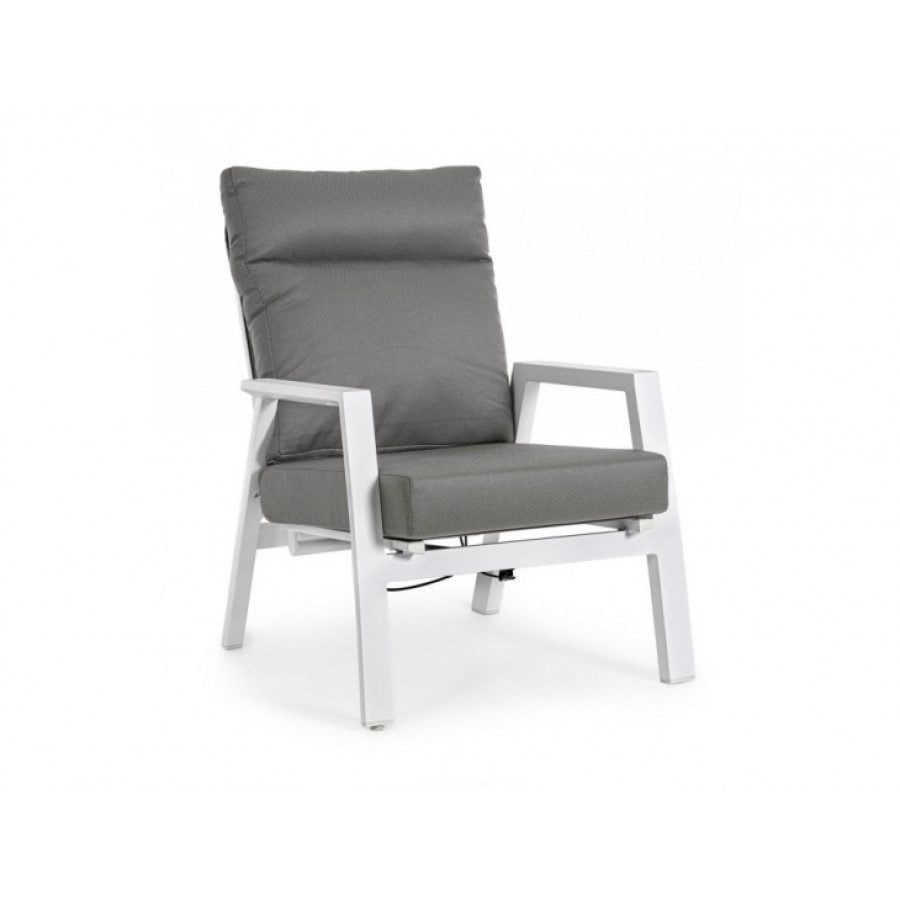 Vrtni fotelj KLEDI JX11 bela ima aluminjasti okvir, prašno barvan (poliester). Blazine z odstranljivo prevleko iz olefinske tkanine (100% polipropilen).