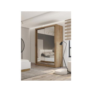 Garderobna omara LUPKO 150 je majhna, a precej prostorna omara z dvojnimi drsnimi vrati, ki prihranijo prostor. Popolna je za spalnico, garderobo, predsobo ali