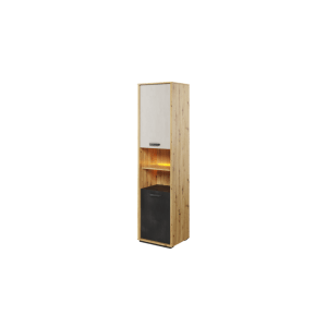 Knjižna omara KINDER je visoka omara, kjer lahko v dveh dostopnih vdolbinah shranite knjige ali okraske in jih hkrati razstavite. Zaprti del bo sprejel večjo
