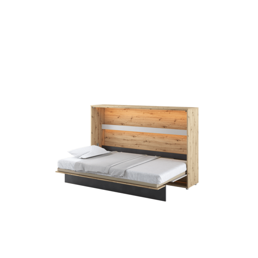 Postelja v omari BALONČEK je praktična in modna vodoravna postelja za v otroško ali mladinsko sobo. Primerna je za vzmetnico širine 120 cm in se lahko