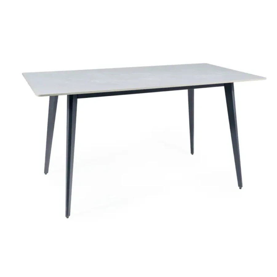 Jedilna miza TOM je klasična, vendar prepsrota miza, primerna za vsako jedilnico. Mizna plošča je iz keramike z učinkom marmorja, ogrodje je iz kovine.