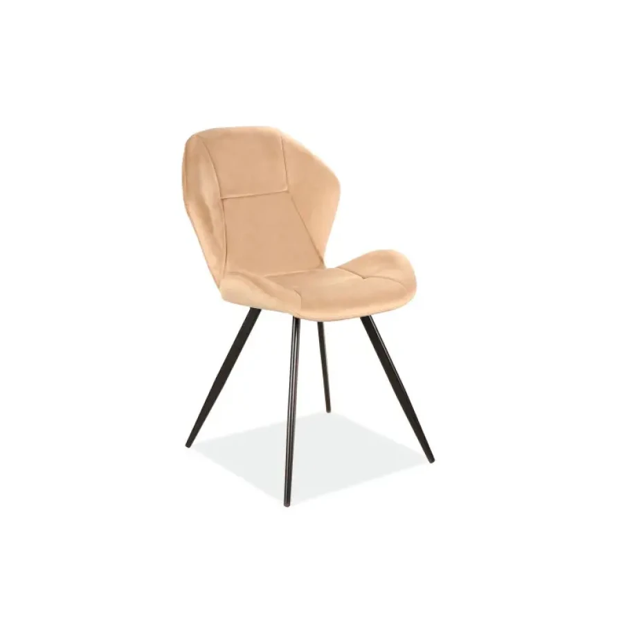 Jedilni stol ERIKA3 je narejen iz nežnega blaga podobnega žametu, noge ima kovinske. Dobavljiv je v več barvah. Material: - Kovina - Nežno blago Barve: -