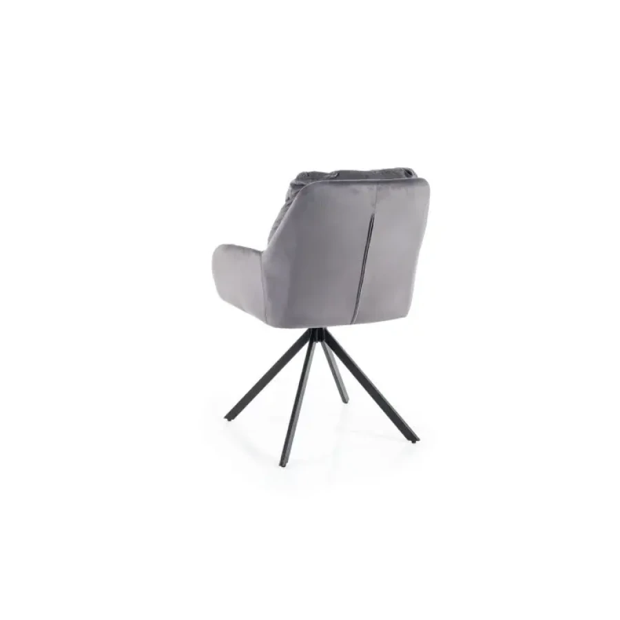 Jedilni stol PELA je moderen in primeren za vsako jedilnico. Dobavljiv je v sivi barvi. Ima možnost da se 360 stopinj zavrti. Material: - Nežno blago -