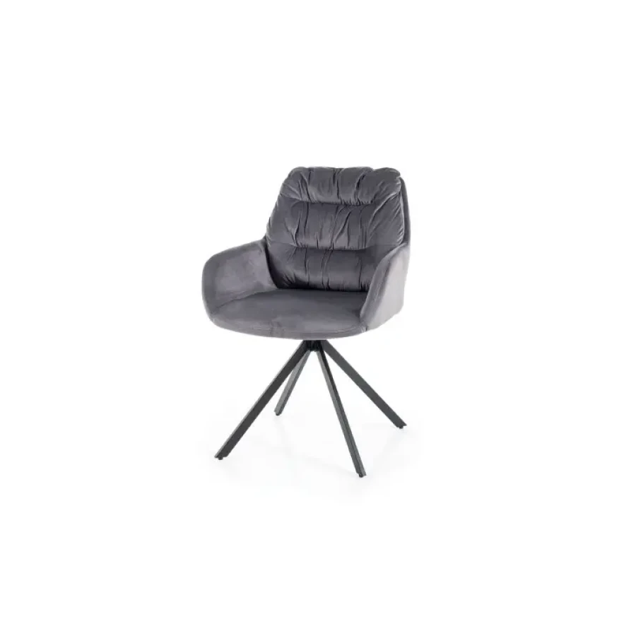 Jedilni stol PELA je moderen in primeren za vsako jedilnico. Dobavljiv je v sivi barvi. Ima možnost da se 360 stopinj zavrti. Material: - Nežno blago -