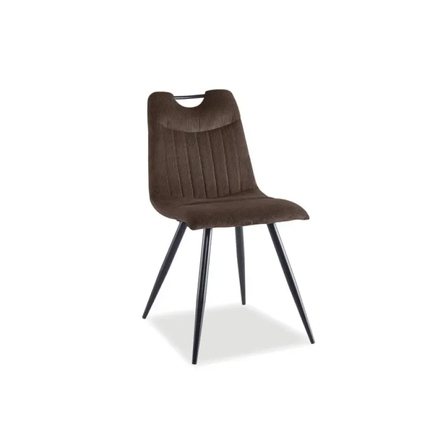 Jedilni stol VELJA2 je narejen iz kvalitetne tkanine. Ogrodje je iz črne mat kovine, dobavljiv je v štirih barvah. Material: - Tkanina - Kovina Barve: - Siva
