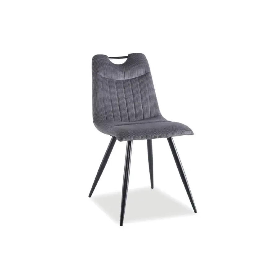 Jedilni stol VELJA2 je narejen iz kvalitetne tkanine. Ogrodje je iz črne mat kovine, dobavljiv je v štirih barvah. Material: - Tkanina - Kovina Barve: - Siva