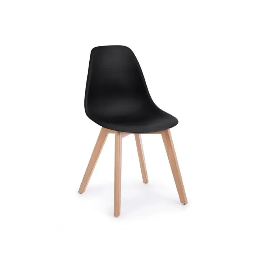 Kuhinjski stol ASYTEM č ima bukove noge, sedalni del ter hrbet sta iz plastike. Material: - Bukove noge - Plastični del Barve: - Črna - Bukev Dimenzije: