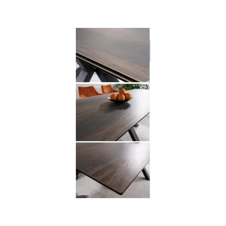 Raztegljiva jedilna miza LOKI 160 je narejena iz kvalitetnega kaljenega stekla z izgledom lesa. Noge so iz metala. Dobavljiva je v kombinaciji črne mat ter
