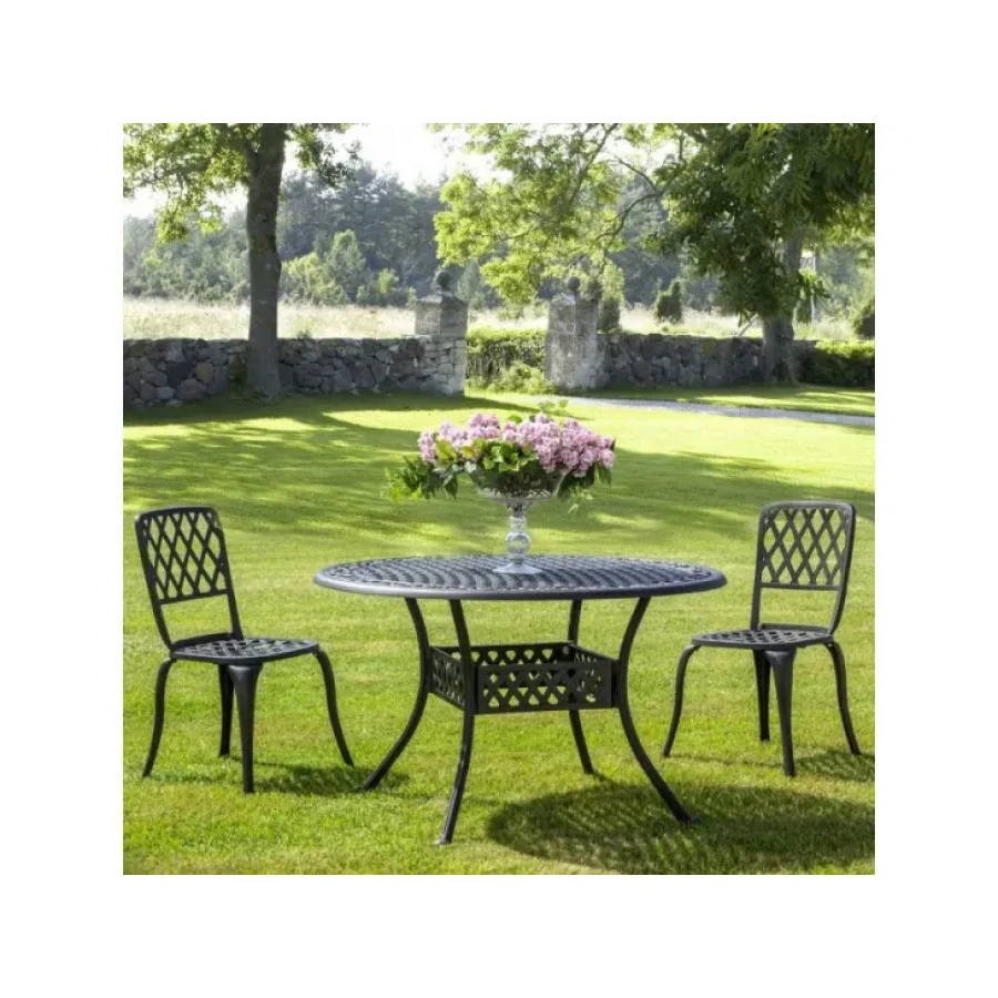 Vrtni stol FAENZA antracit je narejen iz aluminija. Dimenzije: širina: 44cm globina: 46cm višina: 89cm višina: 461cm višina sedišča: 46cm