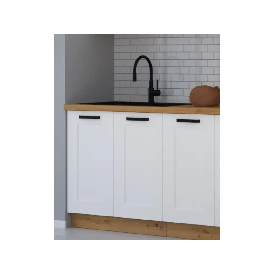 Kuhinjski blok VANESA 260 cm je dobavljiva v beli barvi. Debelina delovnega pulta je 38 mm. Kuhinja je izdelana iz oplemenitenih ivernih plošč debeline 16 mm