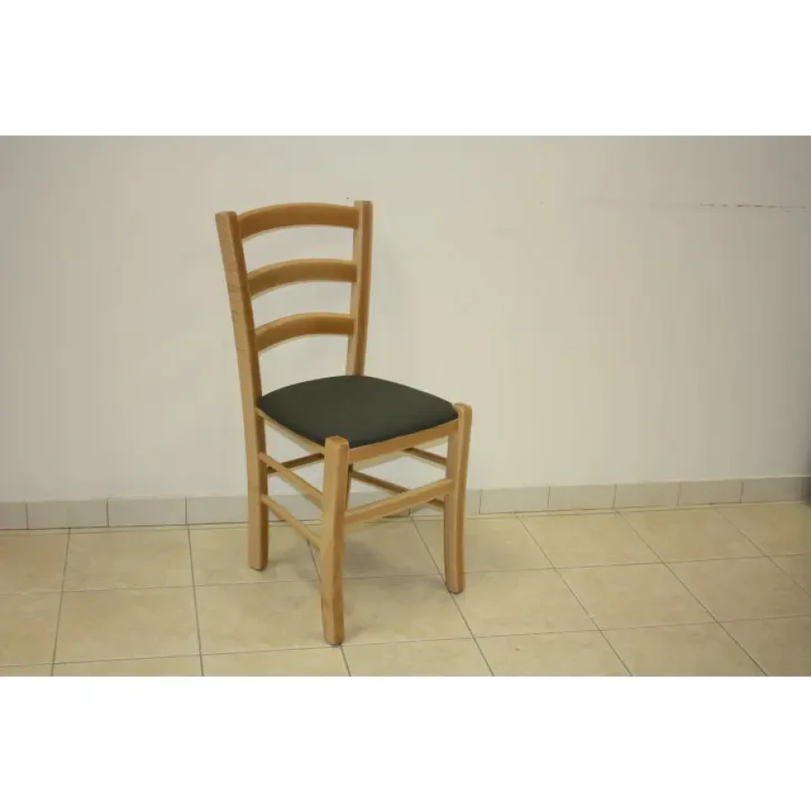Kuhinjski stol VENEZIA je narejen iz kvalitetnega masivnega lesa, dobavljiv je v bukev barvi. Oblazinjen je z sivim umetnim usnjem. Material: - Masiven les -