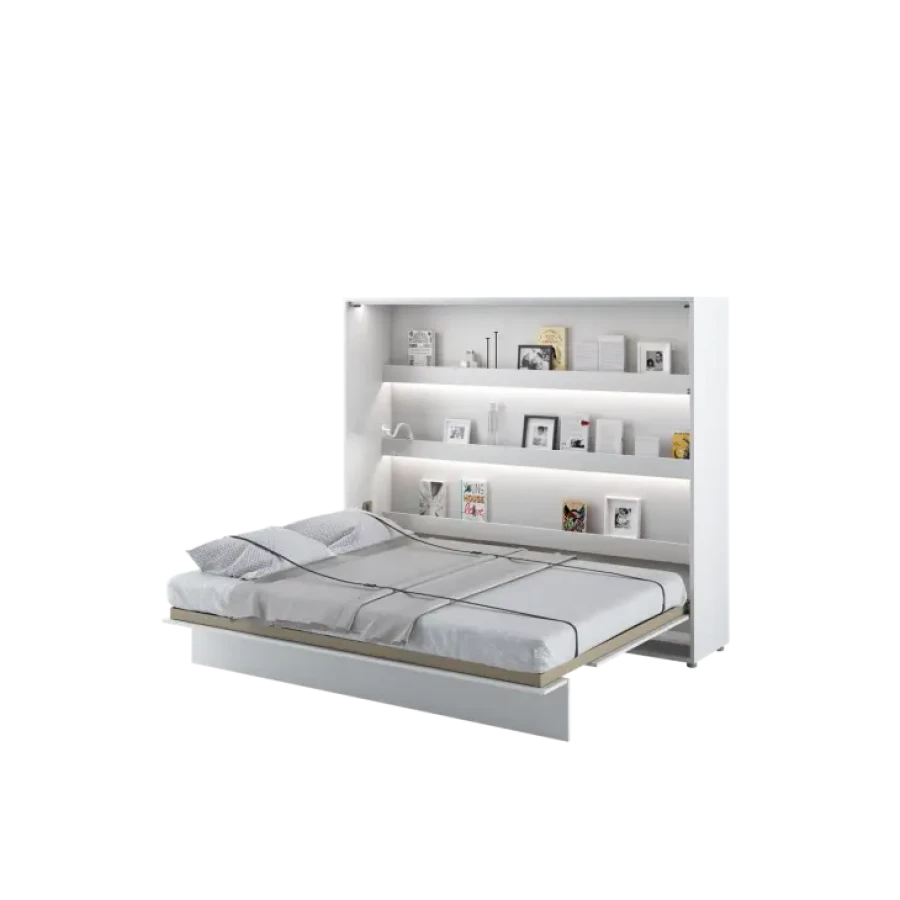 Vodoravna stenska postelja ZVONČEK je primerna za vzmetnico 160 cm širine. Opremljena je z dodatnimi notranjimi policami. Primerna je tudi za majhno