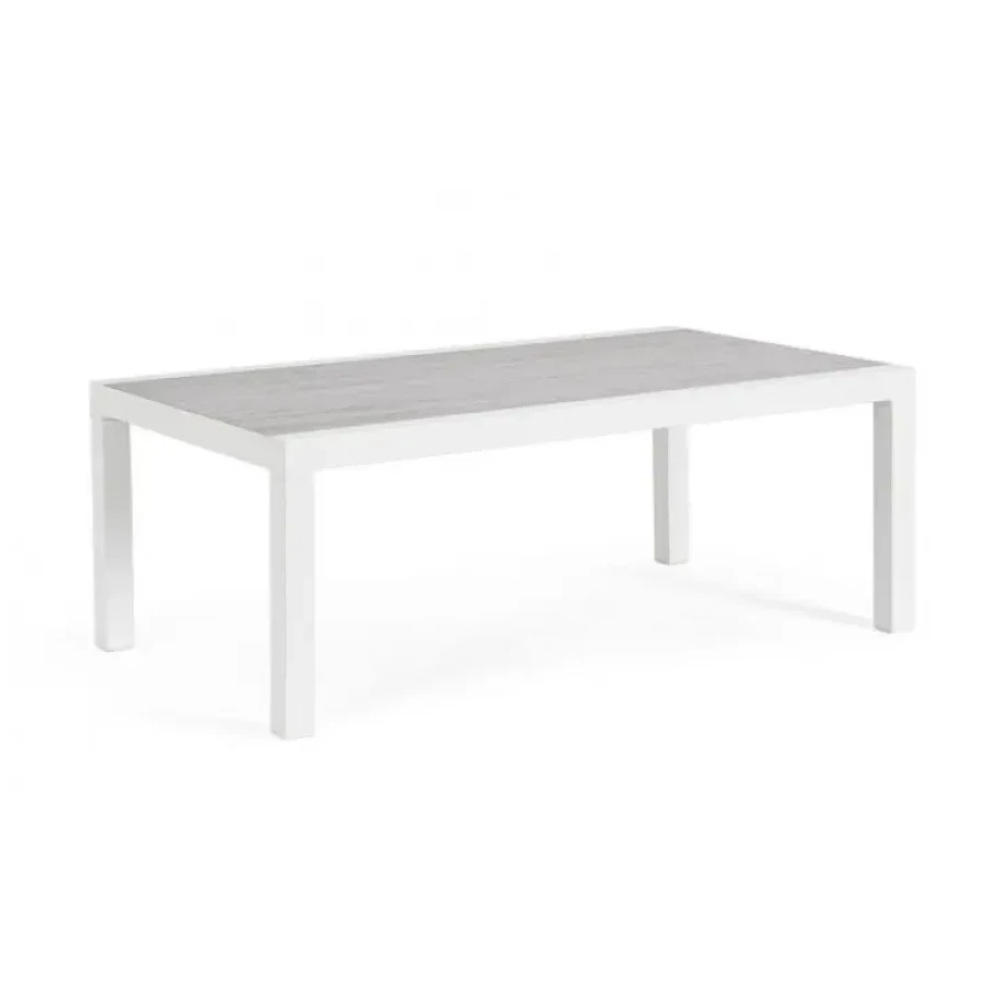 Vrtna mizica KLEDI 120X70 JX11 bela ima aluminjasti okvir, prašno barvana (poliester) ter vsebuje zgornjo keramiko. Material: - Aluminij - Poliester -