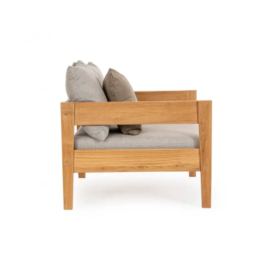 Vrtni fotelj KOBO NATURAL je narejen iz tikovega lesa, naravne obloge. Blazine z odstranljivo prevleko z olefinsko tkanino (100% polipropilen). Material: -