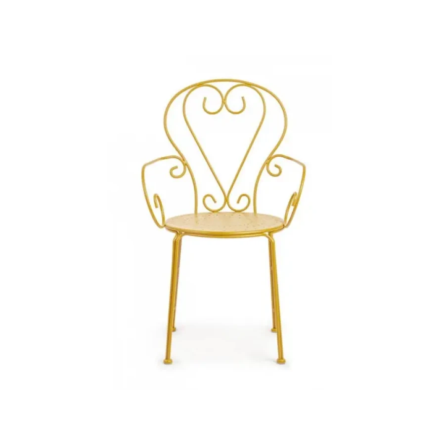 Vrtni stol ETIENNE rumena je narejen iz jekla in ima mat zaključek. Material: - Jeklo Barve: - Rumena Dimenzije: širina: 49cm globina: 49cm višina: 89cm