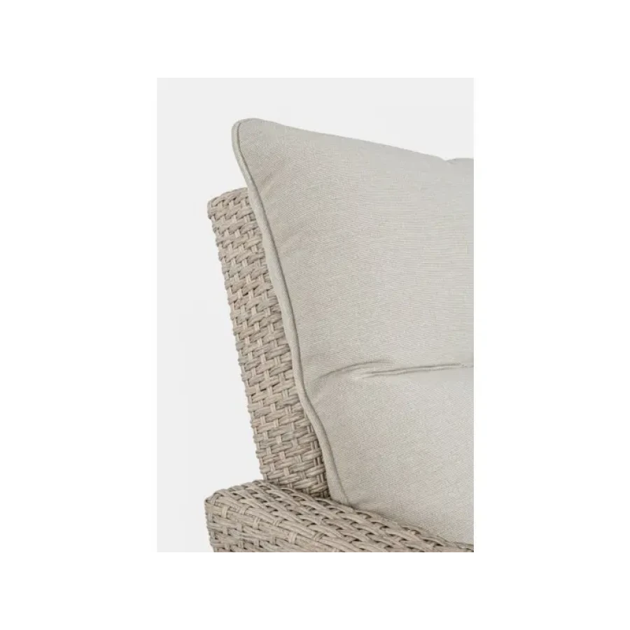 Sedežna garnitura ARIEL je narejena iz aluminijastega okvirja, prepletena je s sintetičnimi polkrožnimi vlakni. Blazine na sediščih in naslonjalih so