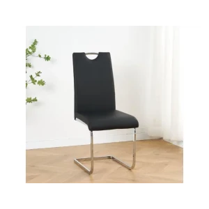 Jedilni stol GALA črno umetno usnje je narejen iz kvalitetnega umetnega usnja v kombinaciji s kromiranimi nogami s močnim podnožjem. Zaradi svojega