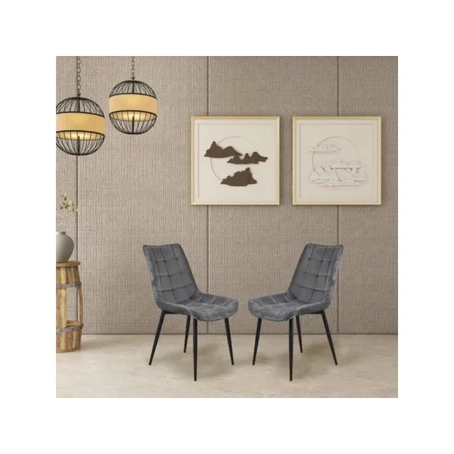 Kuhinjski stol LARA velvet siva je odlična rešitev za kombiniranje v minimalističen ali industrijski stil prostora. Kombinacija sivega prešitega blaga s