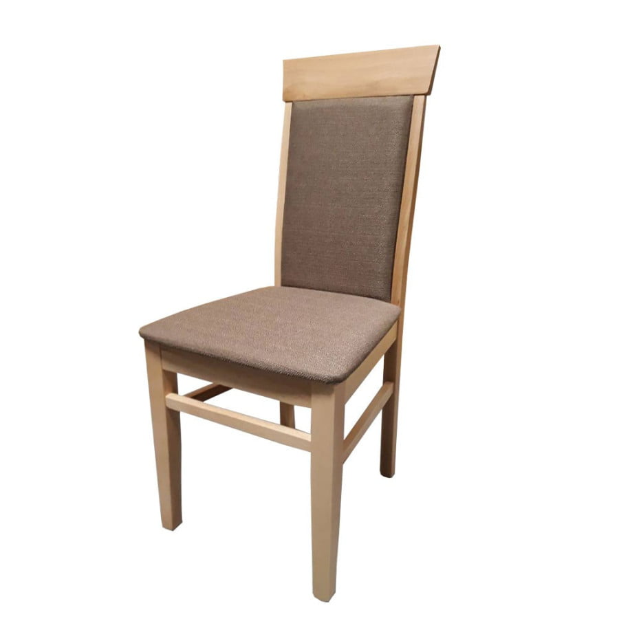 Klasičen jedilniški stol, ki ima sedišče in hrbtišče oblazinjeno s kvalitetno tkanino v rjavi (Portland 03) ali sivi (Portland 14) barvi. Ogrodje stola