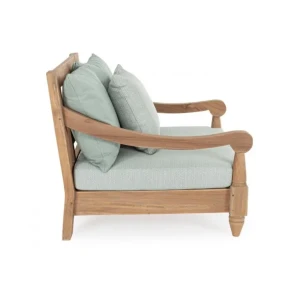Vrtni fotelj BALI AQUA je narejen iz tikovega lesa. Blazina z odstranljivo prevleko z olefinsko tkanino je narejena iz polipropilena. Material: - Tikov les -