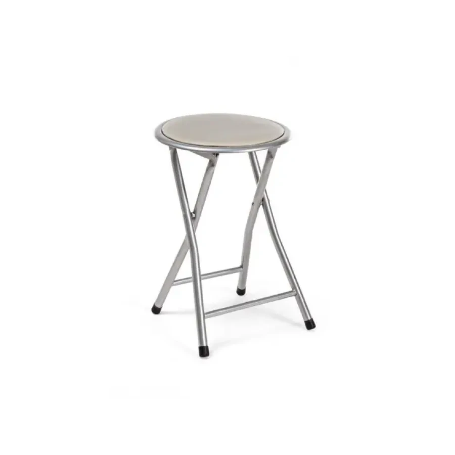Zložljivi stol JOY taupe - z ima strukturo iz srebrnega jekla, sedež in naslonjalo sta obložena in oblečena v mat PVC. Material: - Jeklo - PVC Barva: -