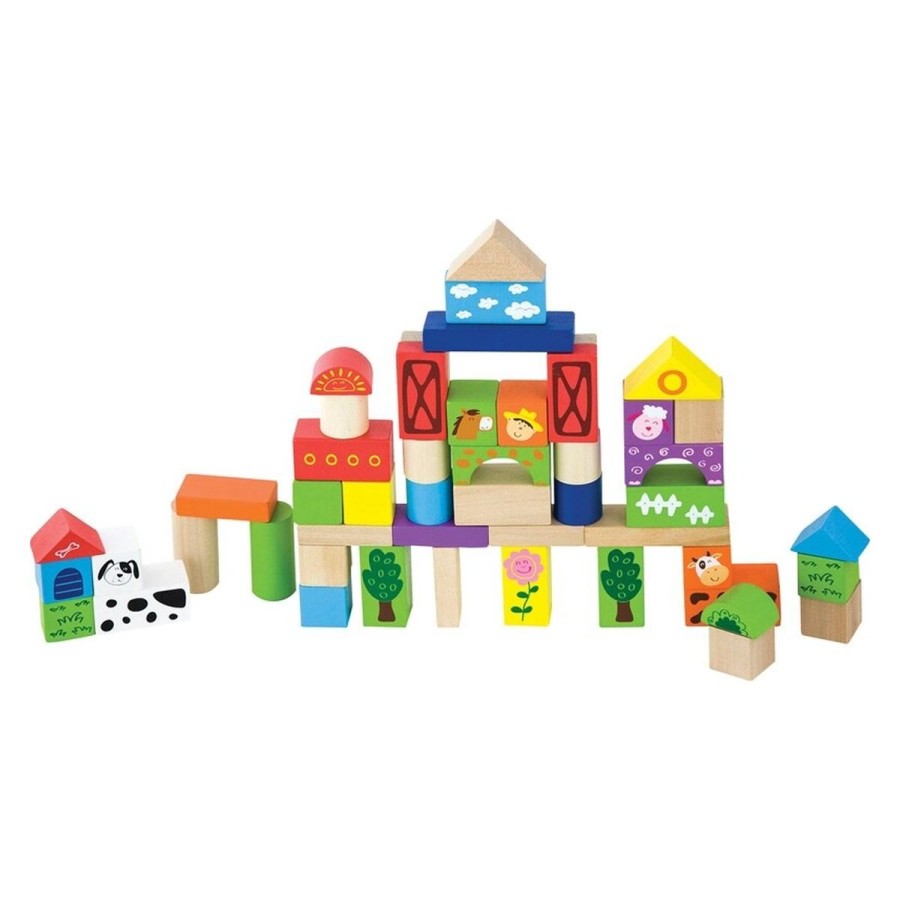 Komplet 50 lesenih barvnih kock različnih oblik navdihuje otroka