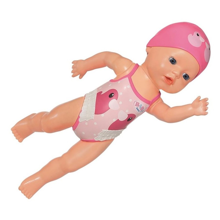 Kako zabavno! Tvoja Baby Born dojenčica se ti sedaj lahko pridruži pri sproščenem kopanju v domaći banji ali pa jo vzameš s seboj v bazen. Rokice ji namesti v pravilen položaj in dojenčica bo zaplavala. Plavati zna hrbtno in prsno. Zabava je zagotovljena. Za delovanje ne potrebuje baterij.