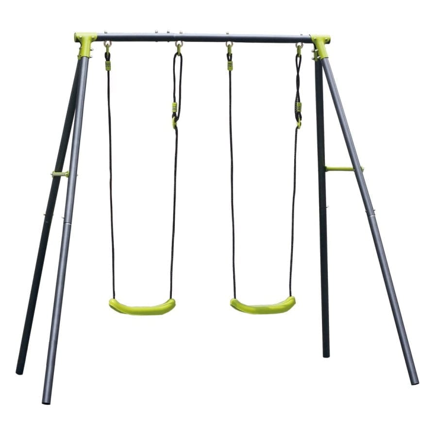 Velika kovinska gugalnica omogoča guganje kar dvema otrokoma hkrati (2x enojna gugalnica).Velikost: 217 x 153 x 195 cmMaximalna obremenitev celotne gugalnice je 100 kg.Maximalna obremenitev ene gugalne deske je 50 kg.