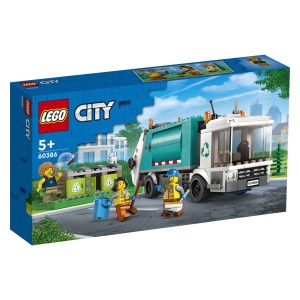 Bip ... bip ... bip! Na reciklirno postajo je pripeljal LEGO® City Reciklirni tovornjak. Delavcem pomagaj naložiti zabojnike na prekucno ploščad in zavrti kolešček