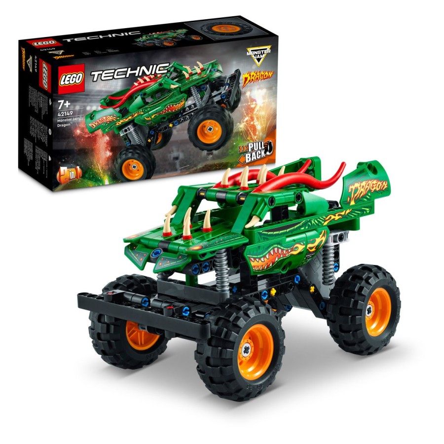 da svoje spretnosti preizkusiš s kompletom LEGO® Technic Monster Jam zmaj™. Sestavi tovornjak s strašnimi zmajskimi bodicami