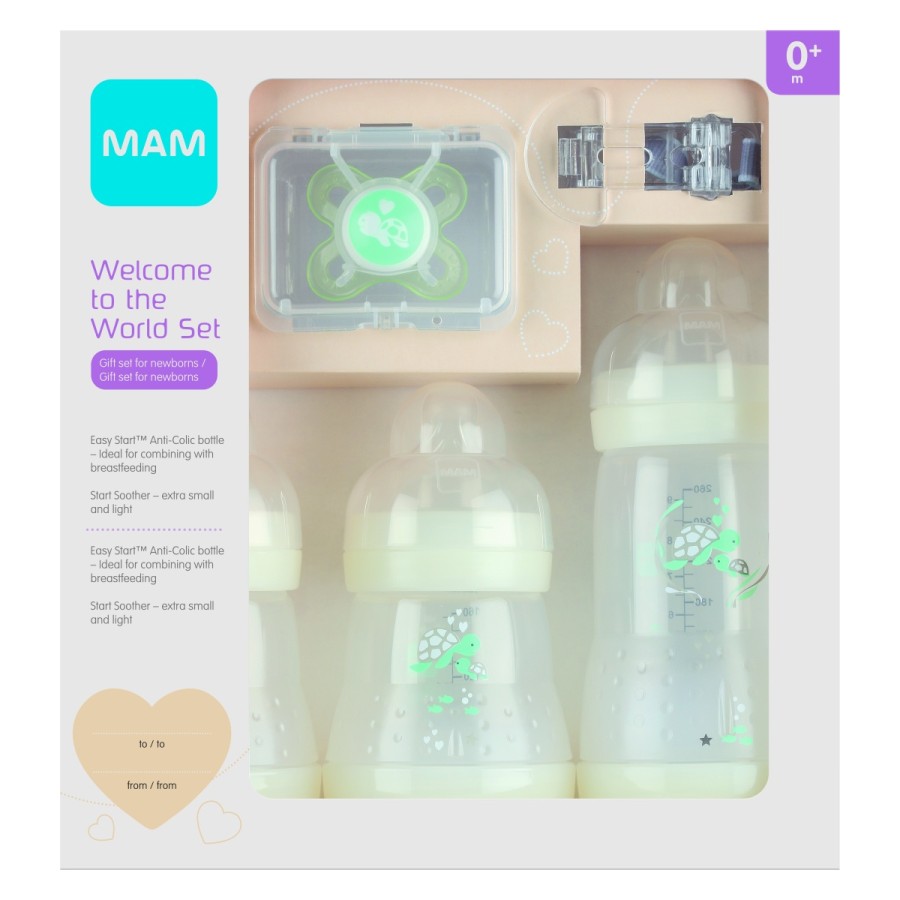 MAM darilni set za novorojenčka vsebuje dve steklenički Easy Start Anti-colic 160 ml