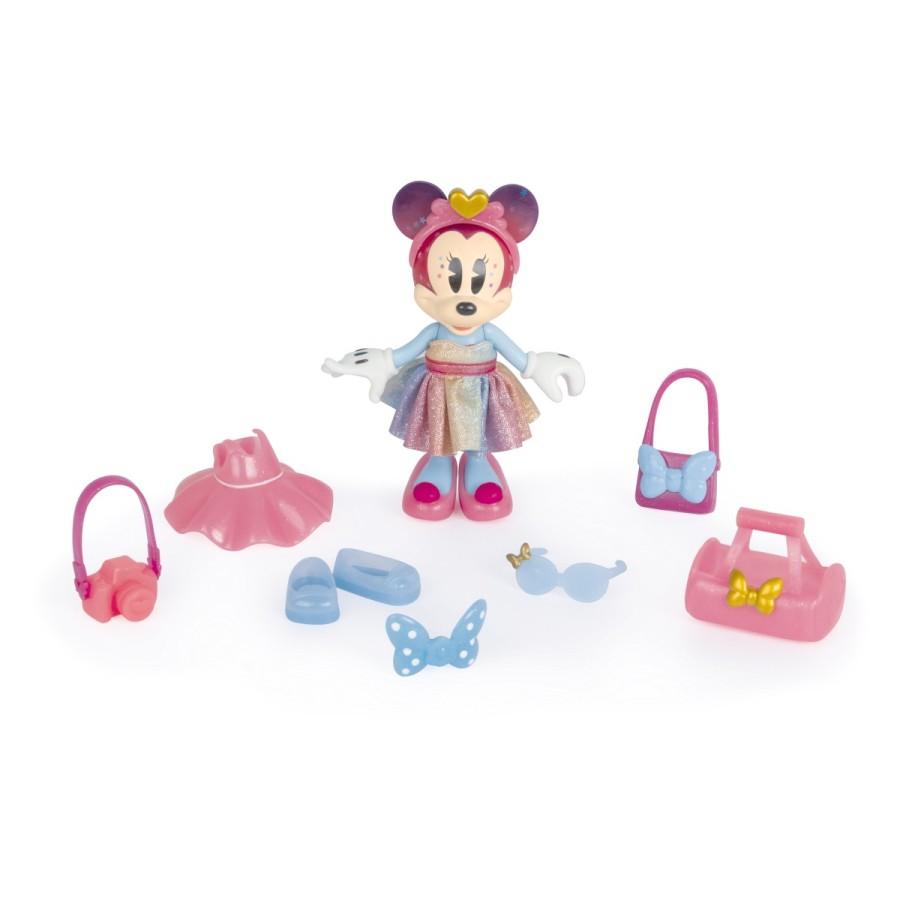 Zabavajte se z Minnie Fashion Dolls in njenimi čudovitimi oblekami! Skupno kar 10 dodatkov in 2 obleki (ena tekstilna).Skupno kar 3 različne figure oziroma stylingi za zbiranje: Rainbow Glow