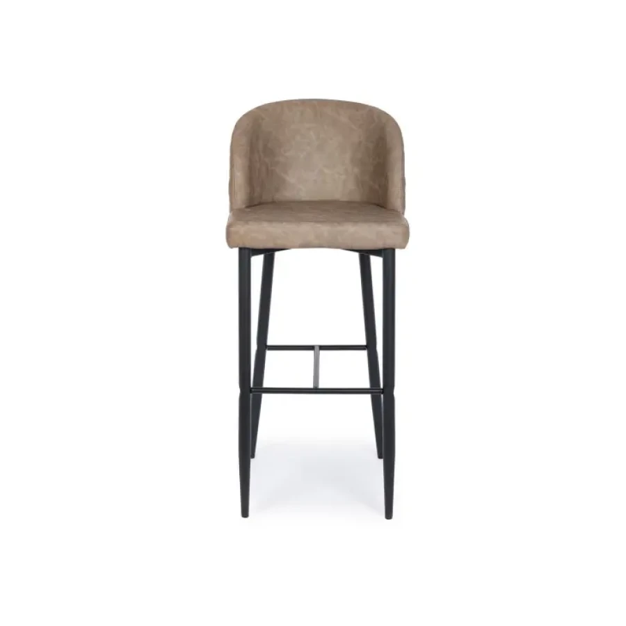 Barski stol CHRIS je dobavljiv v črno-taupe barvi. Noge so kovinske, sedišče pa je oblečeno v umetno usnje. Polnilo stola je poliuretanska pena. širina: