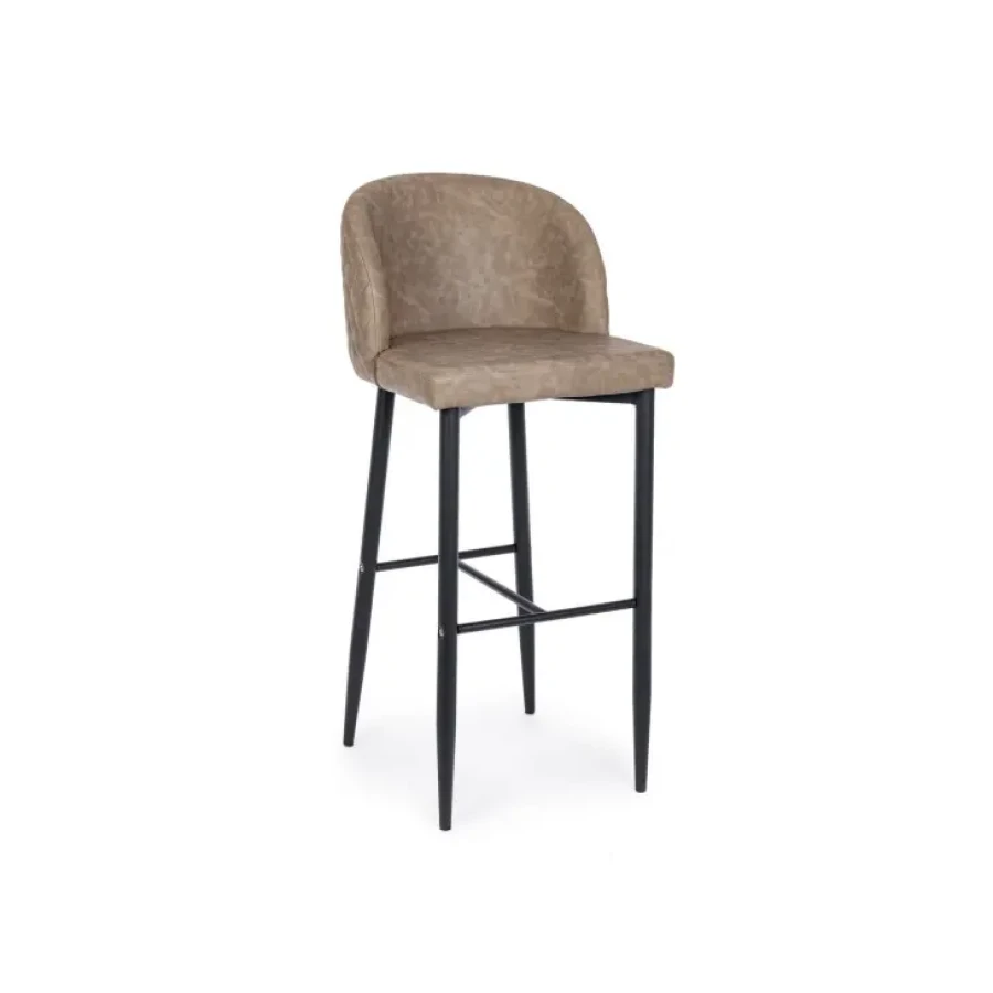 Barski stol CHRIS je dobavljiv v črno-taupe barvi. Noge so kovinske, sedišče pa je oblečeno v umetno usnje. Polnilo stola je poliuretanska pena. širina: