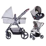 Multifunkcionalen voziček 3 v 1 s kompaktnim ogrodjem in kvalitetnimi kolesi je primeren tako za mesto kot razgibane terene v naravi