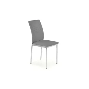 Jedilni stol KIKI, je narejen iz umetnega usnja z kovinskimi nogami. Je modernega videza s pridihom elegance. Na naslonu ima moderen prešit vzorec. Material: