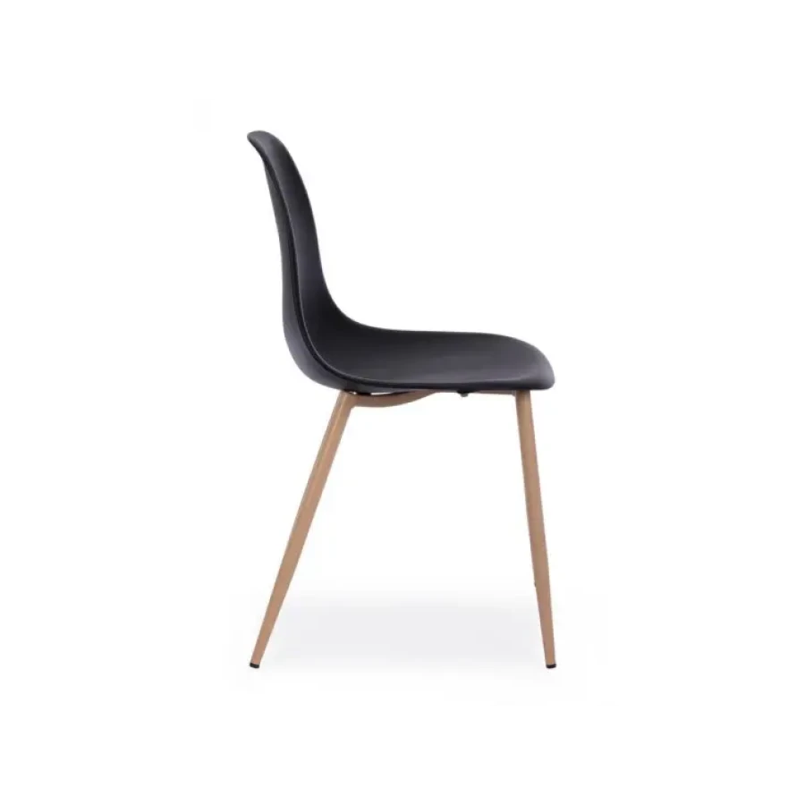 Jedilni stol MANDI je dobavljiv v črni barvi, kovinske noge v barvi lesa. Sedalni del iz polipropiena. Dimenzije: širina: 53cm globina: 46cm višina: 82cm
