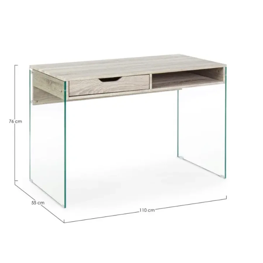 Pisalna miza ARMOS ima 10mm debele noge iz stekla in ploščo iz MDF-ja. Pisalna miza ARMOS je s svojo eleganco primerna za vsak prostor. Dimenzije: širina: