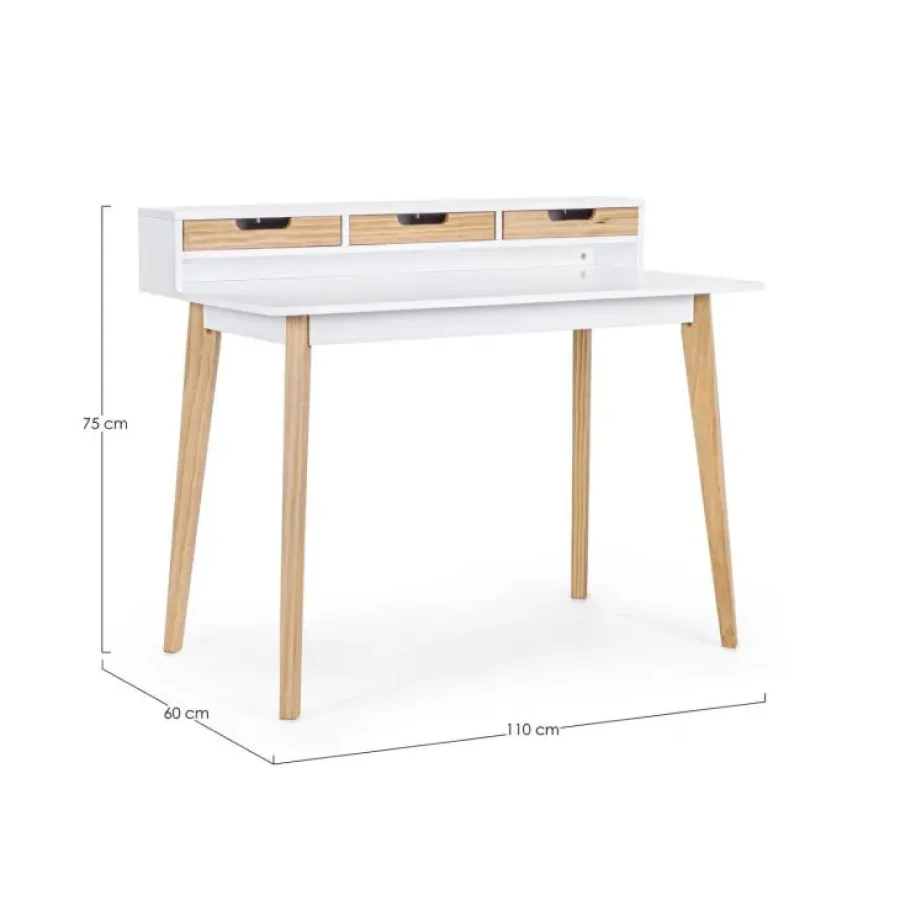 Pisalna miza TORONTO 110X60 ima noge iz borovega lesa in površino iz MDF-ja, s svojo eleganco je primerna za vsak prostor. Ima tri predale v katere, lahko